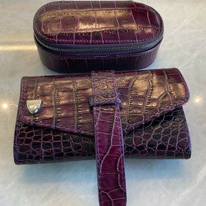 Aspinal of London Burgundy Alligator Jewelry Case